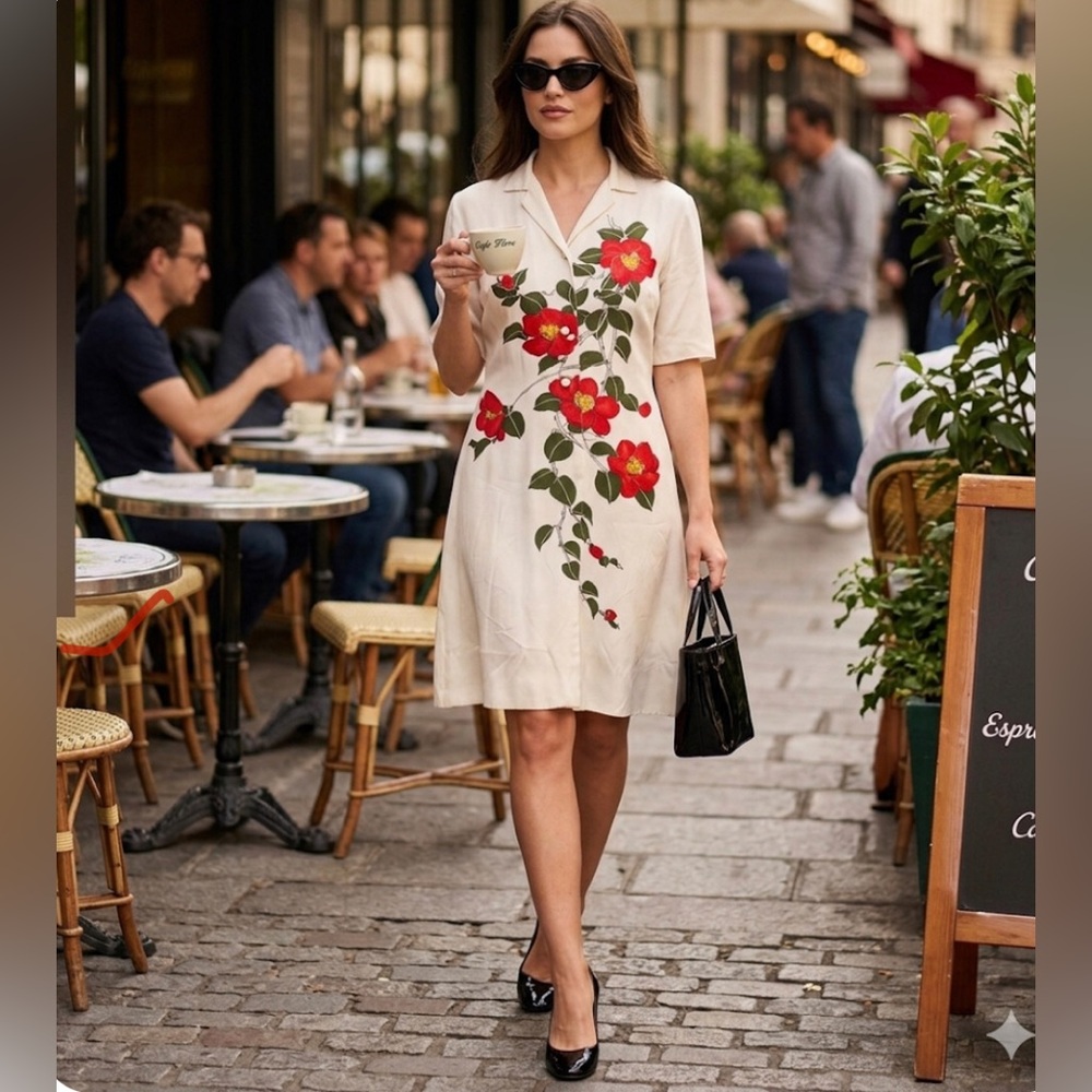 1970s Alfred Shaheen Floral button up shift dress